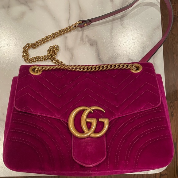 Gucci Handbags - EUC GUCCI Velvet MatelasseGG Marmont Shoulder Bag - Fuchsia Violet Cyclamen